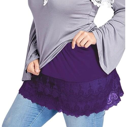 SAGACE Elastic Waist Skirt Ruched Pleated Skirts Inner Base Skirt Women Fake Hem Short Skirt Loose Plus Size Lace Patchwork