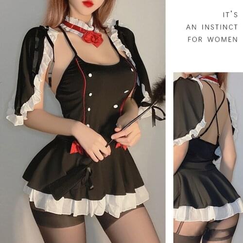 Adult Sex Clothing Japanese Lolita Maid Cosplay Costume Sexy Chiffon Perspective Halter Temptation Nightdress Kawaii Uniform
