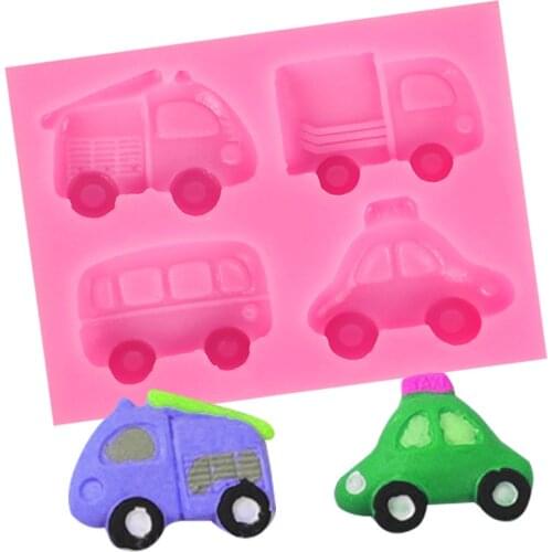 Four-hole Sports Car Silicone Molds for Cake Decorating Chocolate Fondant Children Toy Mould Resin Polymer Clay Tools Baking