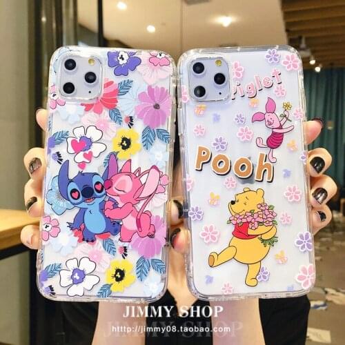 Disney Cartoon Stitch Couple Pattern Four Corners Drop-proof All-inclusive Silicone Soft Shell for IPhone12, IPhone11