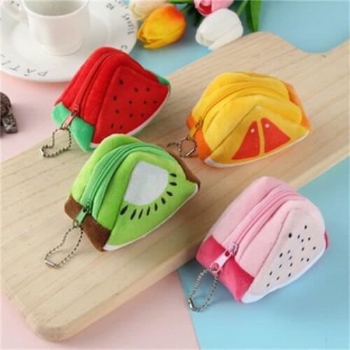 Cute Creative Plush Three-Dimensional Triangle Fruit Pattern Childrens Coin Purse Zipper Key Bag Ornaments