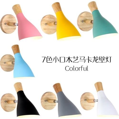 Nordic macaron solid wood bedroom wall lamp modern simple background wall lamp living room creative aisle bedside lamp