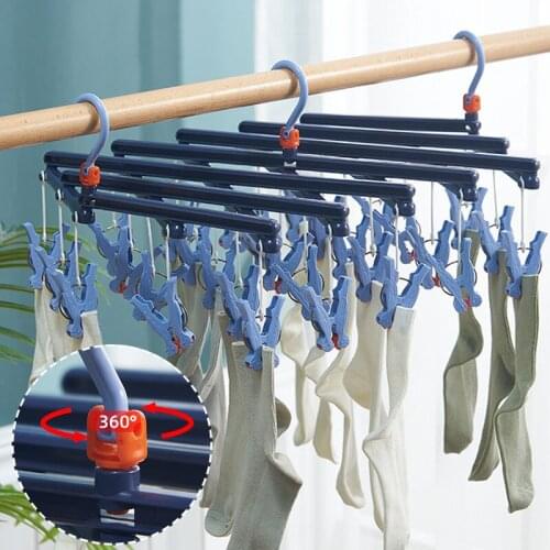 Folding Clothes Hangers Closet Organizers Household Windproof Multifunctional Clothespin 29 Clips Retractable Drying Rack
