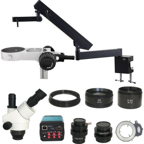 3.5X-90X Trinocular Articulating Arm Pillar Clamp Zoom Stereo Microscope SMD Soldering 14MP HDMI USB digital camera microscopio