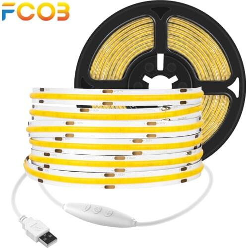 USB FCOB LED Light Strip DC5V 8mm PCB 320 LEDs High Density FOB COB Led Lights RA90 Flexible 4000K Nature White Linear Dimmable