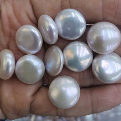 Gorgeous 14-15mm Both smooth luster coin pearls natural white freshwater loose pearl #501
