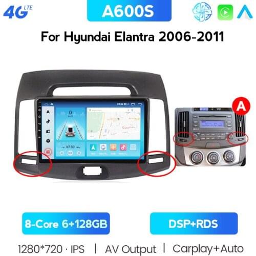 Octa Core Android 10.0 Car DVD GPS Navigation Player Deckless Car Stereo For HYUNDAI ELANTRA 2008 2009 2010 Headunit Radio Suppo