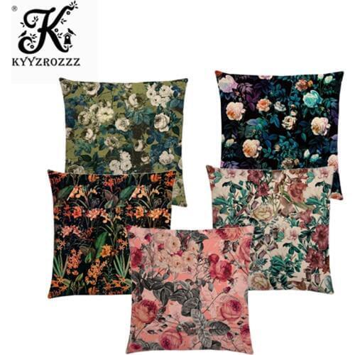Hot Sale Black Night Vintage Forest Botanical Garden Future Dream Colorful Flowers Leaves Prints Cushion Cover Sofa Throw Pillow
