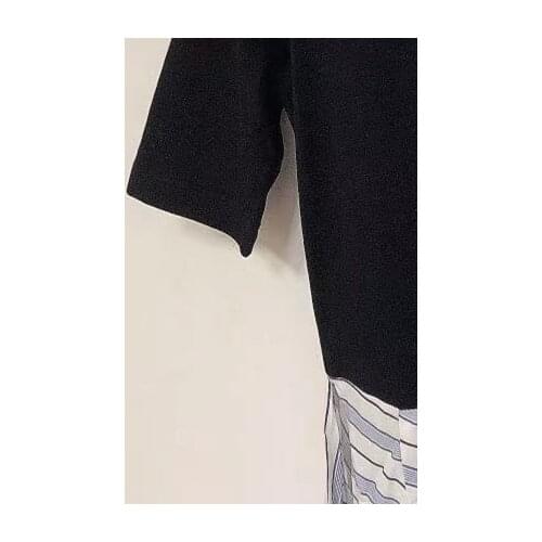 2021 Spring Summer Womens Long Dress Short Sleeve Asymmetric Stitching Design Striped Midi Dress