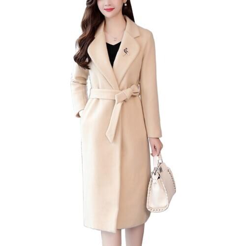Womens Woolen Coat 2020 Winter Thick Warm Wool Jacket Female Plus Size Overcoat Femme Lace Long Woolen Coats Outerwear A403