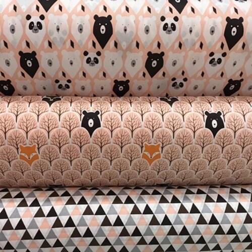 160CM*50CM cotton cartoon orange forest tree bear panda black brown geometry fabric for DIY kid bedding sheet apparel decoration