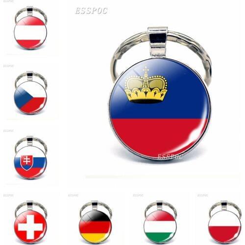 Central Europe Countries Flag Keychain Germany Poland Switzerland Hungary Austria Flag Glass Cabochon Pendant Metal Key Chain