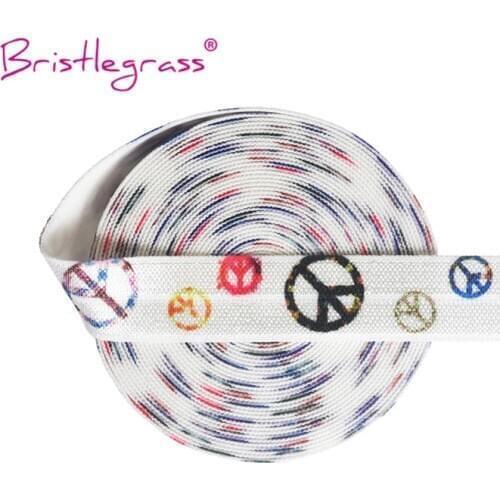 BRISTLEGRASS 100 Yard by Roll 5/8" 15mm Peace Sign Print FOE Foldover Elastic Spandex Band Tape Wrist Hair Tie Dress Sewing Trim