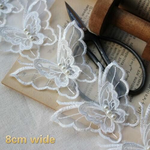 8cm Wide Exquisite Double-layer Butterfly Beaded Organza Embroidery Lace DIY Wedding Dress Sewing Patch Clothes Skirt Decoration