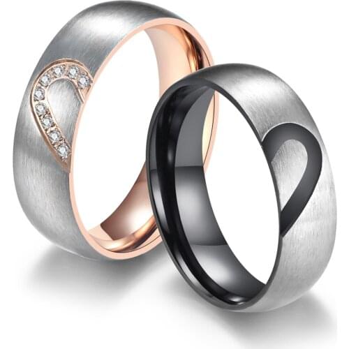 Heart-Shaped Couple Ring Titanium Steel Micro-set Pair Ring Wedding Ring Valentines Day Birthday Gift