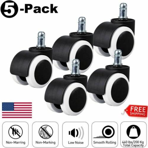 5PCS Office Chair Caster Wheels Rubber For Hardwood Floor Replacement Set 7/16"