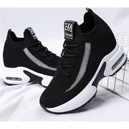 Women increase sneaker shoes cushion outdoor sports and leisure walking fashion breathable netizens fly woven pink flat female