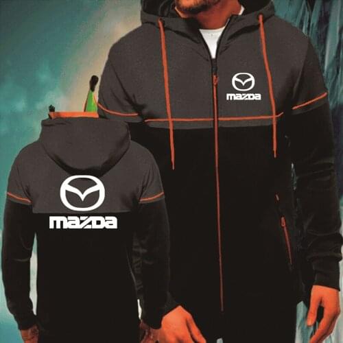 Spring Autumn Fashion Mens Jacket Mazda Car Logo Printing Casual Splicing Mens Zip Jacket Cotton High Quality Mens clothes