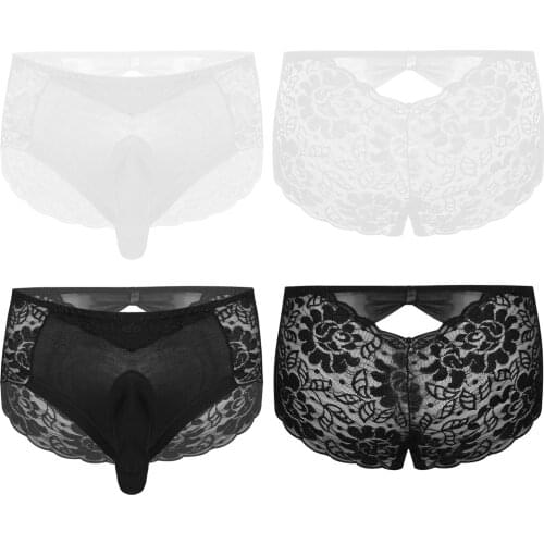 Mens Gay Lace Sexy Lingerie Panties Briefs Elastic Waistband JJ Pouch Jockstraps Hot Sale Sissy Exotic Underwear Underpants