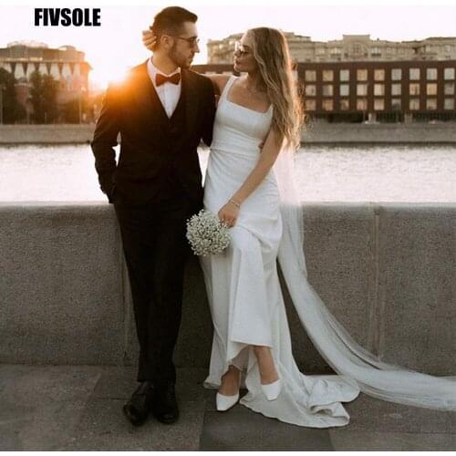 Fivosle Cap Sleeves Appliques Satin Wedding Dresses A-Line Bride Dress Lace up Back Wedding Gowns Plus Size Boho Bridal Dresses