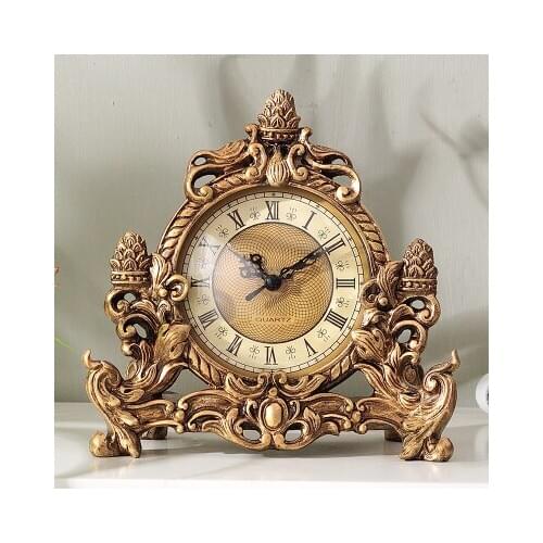 ANTIQUE EUROPEAN-STYLE DESK TABLE CLOCK CREATIVE RESIN CLOCK RETRO LIVING ROOM FASHION FURNITURE BEDROOM LUXURY TABLE MUTE