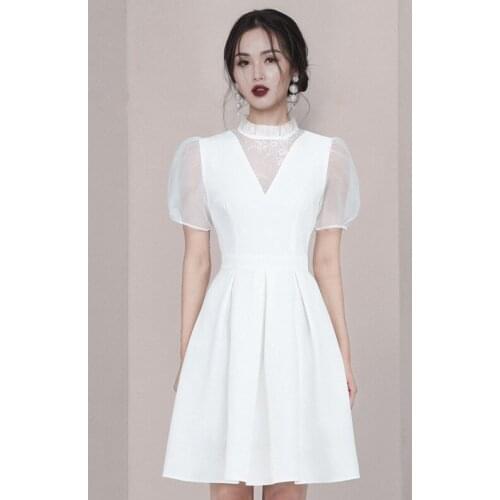 ZAWFL solid color Half a turtleneck patchwork mesh puff sleeve package hip dress woman elegant office lady bodycon dress