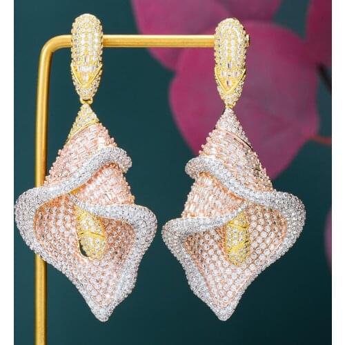 Original Luxury golden Lily Flower Pendant Earrings For Women Wedding Party CZ Dubai Bridal Earrings Fashion Trendy Jewelry