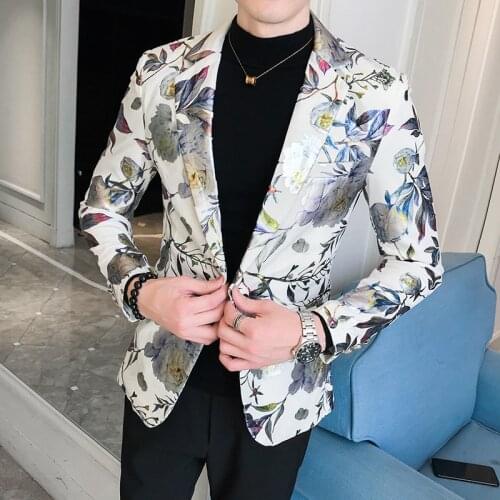 Autumn Mens Blazer High-quality Mens Korean Version of the Printed Coat Fashion Slim Formal Wedding Party Prom Suit Jacket Men