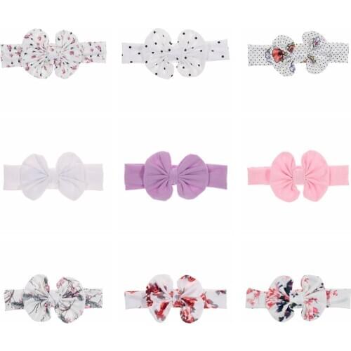 New 1PCS Bow Knot Headwraps Printing Dot Flower Baby Girls Cotton Soft Elastic Headbands Photo Shoot Hair Accessories