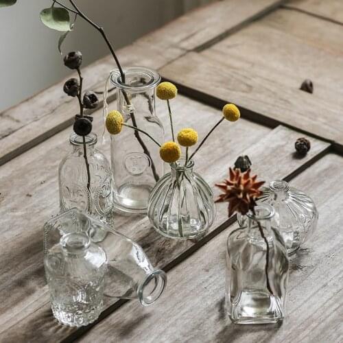 Transparent Glass Bottle Small Mouth Mini Vintage Home Vase Living Room Dry Flower Ornaments Flower Vase Home Decoration