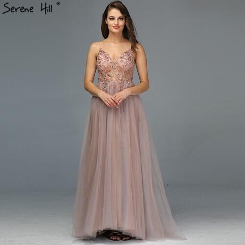 Sexy Spaghetti Straps Evening Dresses 2020 New Arrival V-Neck Rhinestones Beading Formal Prom Gowns with Split robe de soiree