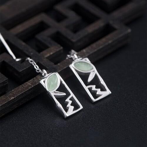 VLA real 925 silver fashion personality cats eye Bamboo Earrings womens national temperament Leaf Earrings for Teens