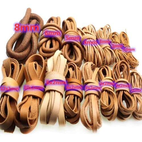 2 Meter/lot Natural Round Flat Genuine Cow Leather Cord 1 2 3 4 5 6 8mm Leather Rope String DIY Bracelet Necklace Jewelry Making