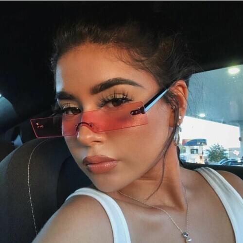 Trending rectangle sunglasses women rimless shades brand designer fashion one piece sun glasses for female male retro oculos