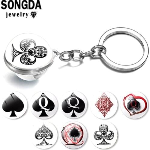 SONGDA Peach Heart Letter Q Queen Keychain Clear Crystal Double Size Glass Ball Key Ring Car Keychain Bag Accessories Trinkets