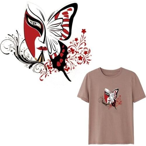 Peking Opera Vinyl Patches Iron On Patch For Clothes Butterfly Mask Heat Transfer Appliques Jeans Jacket Patchwork Sticker Badge