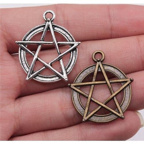 WYSIWYG 10pcs 28mm 2 Colors Antique Silver Color Antique Bronze Plated Star Pendant Hollow Star Charm Pendants Star Charm