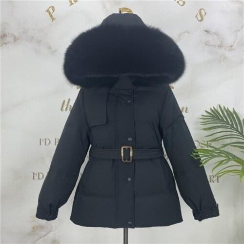 2021 New Winter Women Real Fox Fur Hooded 90% White Duck Down Jacket Thick Warm Parkas Female Windproof Coats Belt