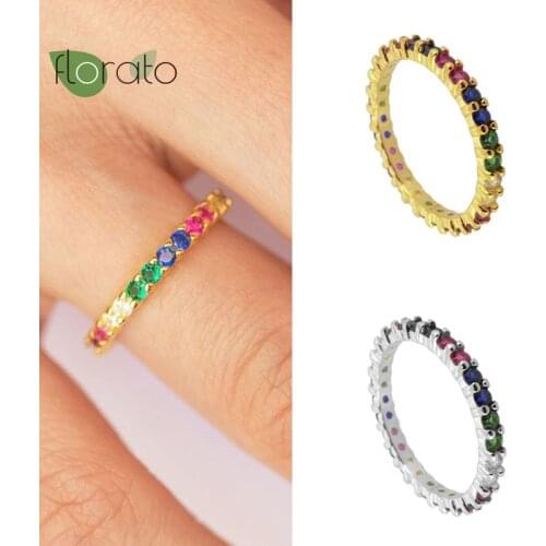 Rings For Women Cocktail Party Brass/24k Gold-Plated Zircon Rainbow Crystal European And American Retro Jewelry Rings 6\7\8 Size