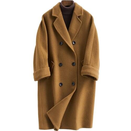 2020 New Long Fund Woollen Overcoat Temperament Solid Color Overknee Loose Coat Woman
