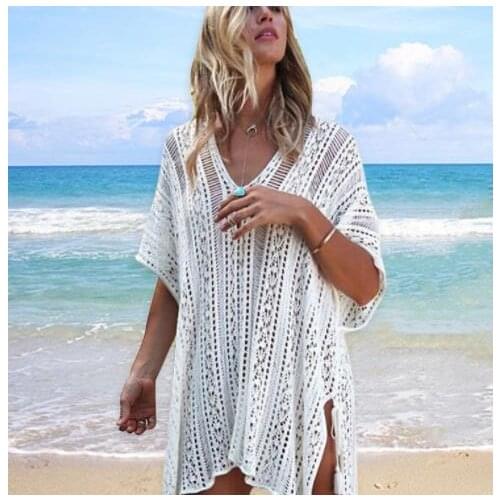 ZY Summer 2021 Sexy Women Loose Beach Dresses Tunic Solid Bikini Cover UP Swimsuit Beachwear Swimwear Hollow Out Beach Dress