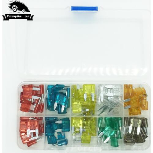 100 pcs / lot Mini Fuse Blade Auto Car Fuse 10 Value Assorted Kit with Box 5A 7.5A 10A 15A 20A 25A 30A