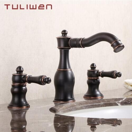 3 PCS Brass Bathroom Faucet Three Hole Basin Sink faucet Mixer Taps Cold Hot Water tap Oil Rubbed Bronze Rose Red Gold
