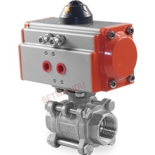 304 Stainless Steel Air Control Pneumatic Ball Valve 1/4" 8MM BSP/NPT Thread 3 Piece Ball Valve Double Action Actuator