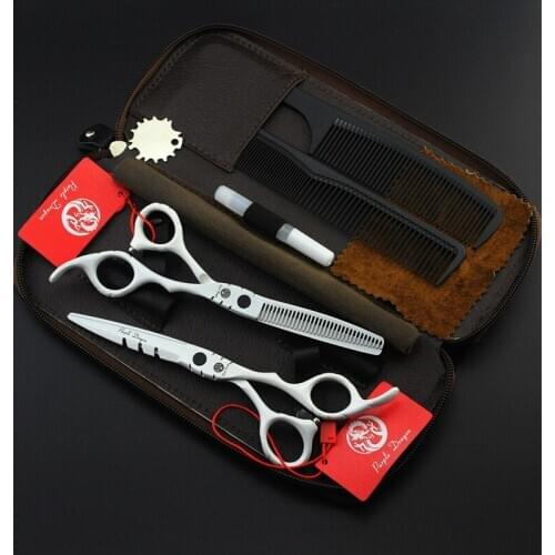 536# 6inch Brand Purple Dragon 4Pcs Suit Hairdressing Scissors 440C Barbers White Cutting Scissors Thinning Shears Hair Scissors