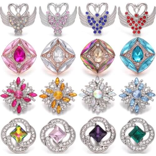 5pcs/lot Wholesale 18mm Snap Button Jewelry DIY Rhinestone Flower 18mm 20mm Metal Snap Buttons Fit Snap Bracelet Bangle