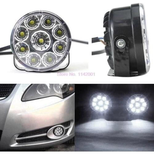 50pcs Ultra Long Life DRL Head Front Round Fog Tail light 9LED Car Bright Low Consumption Lamps Daytime Running Lights