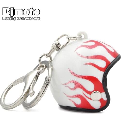 BJMOTO 1PC Trendy Keyring Men Women Key Ring Red Flames Motorcycle Helmet Key Chain For Car Purse Bag Gift Prominency