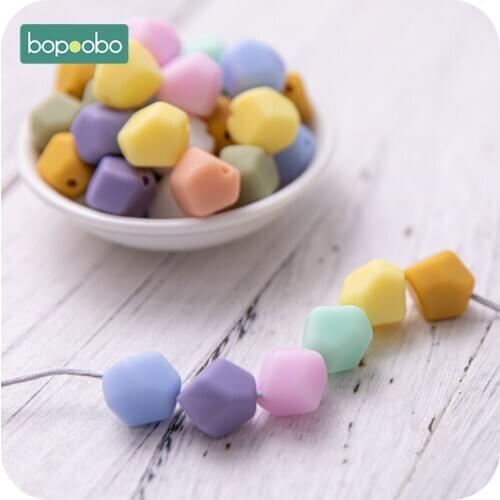 Bopoobo 20PC Baby Silicone Teething Beads Eco-friendly Silicone Beads Cube BPA Free Chewable Stretchy Beads DIY Jewelry for Baby