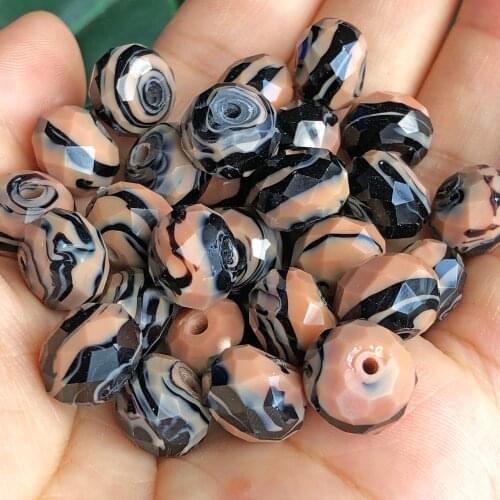12mm Large Murano Brown Black Stripe Lampwork Crystal Glass Faceted Rondelle Beads For Jewelry Making Diy Bracelet Accessories